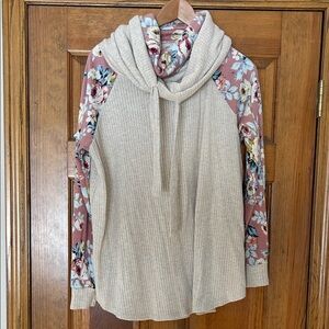 My Story Cowl Neck Sweater - Cream and Pink Floral